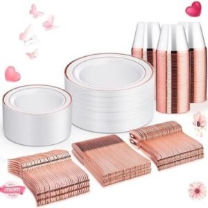 WELLIFE 300 PCS Rose Gold Dinnerware Set for 50 Guests